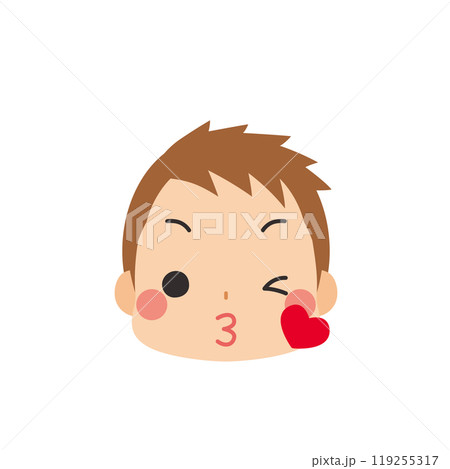 投げキスする可愛い小さな男の子の絵文字イラスト　アイコン　顔　表情　白背景　ベクター 119255317