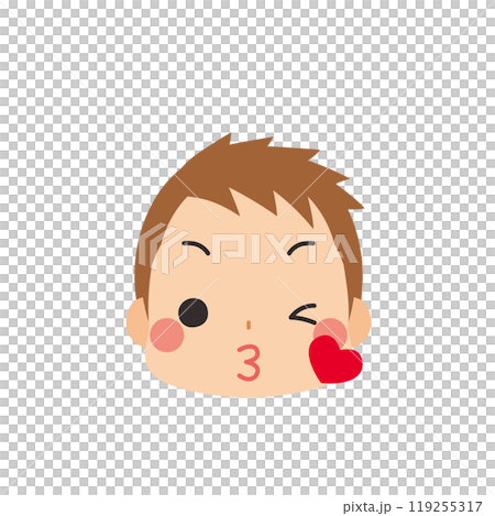 投げキスする可愛い小さな男の子の絵文字イラスト　アイコン　顔　表情　白背景　ベクター 119255317