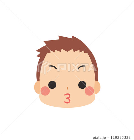 キスする可愛い小さな男の子の絵文字イラスト　アイコン　顔　表情　シンプル　白背景　ベクター 119255322