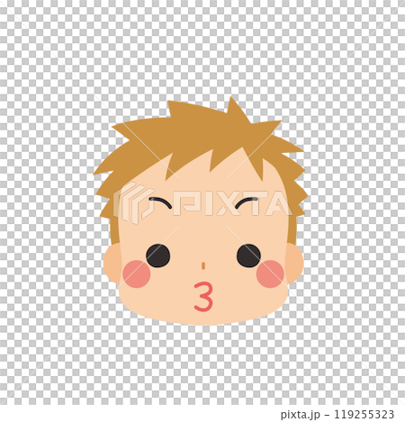 一個可愛的小男孩親吻圖標面部表情簡單的白色背景向量的表情符號插圖 119255323