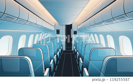 飛行機の機内（エコノミークラス）（ビジネスークラス）イラスト 119255587