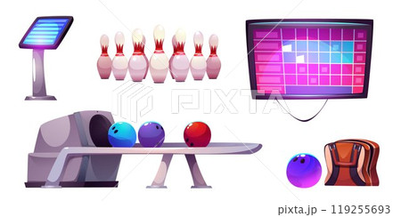 Bowling pin and ball vector game illustration Bowling pin and ball vector game illustration 119255693