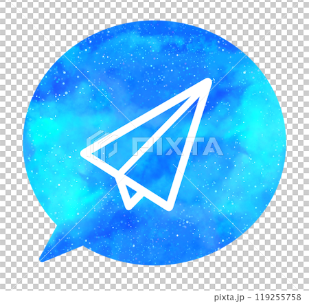 Light blue starry sky | Speech bubble with paper plane icon Light blue starry sky | Speech bubble with paper plane icon 119255758