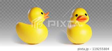 3d yellow rubber duck. Baby bath toy icon vector 3d yellow rubber duck. Baby bath toy icon vector 119255804