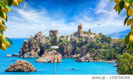 Caldura Tower on Cape Caldura near Cefalu, Sicily, Italy. 119256169