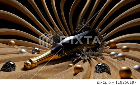 Luxurious champagne bottle with golden glitter for festive celebrations 119256197