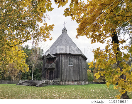 Wooden church at the Ethnographic Open-Air Museum of Lithuania in Kaunas. Wooden church at the Ethnographic Open-Air Museum of Lithuania in Kaunas. 119256624