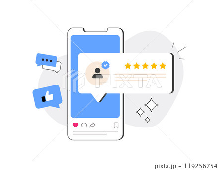 Social proof influencer marketing. Success stories, customer and influencer feedback. Brand promotion and endorsements. Positive reviews and user experiences builds trust and boosts brand credibility 119256754