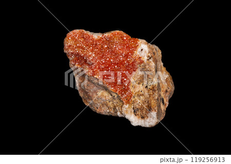 Macro mineral stone Vanadinite on a black background Macro mineral stone Vanadinite on a black background 119256913