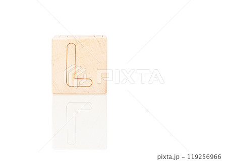 Wooden cubes with letters L on a white background 119256966