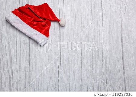 christmas hat on wooden background 119257036