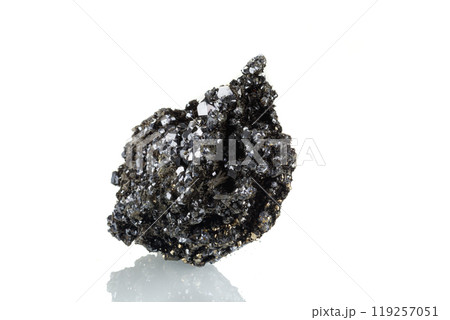macro stone mineral Quartz Sphalerite Galena pyrite on a white background 119257051