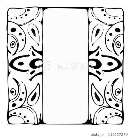 Mexican azulejo Arabic Mediterranean Moroccan mosaic motif, wall floor tile glazed ornament. Single isolated element. Hand drawn ink vector illustration. Design architecture, brochure, home decor 119257279