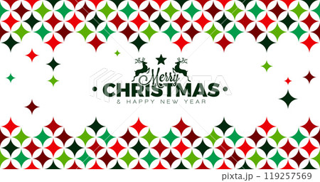 Merry Christmas and Happy New Year Illustration with Typography Letter, Red and Green Pattern on White Background. Vector Holiday Season Banner Design for Greeting Card, Party Flyer, Celebration 119257569