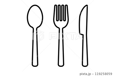 フォークとナイフとスプーンの線画イラスト 119258059