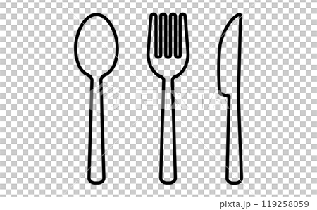 フォークとナイフとスプーンの線画イラスト 119258059