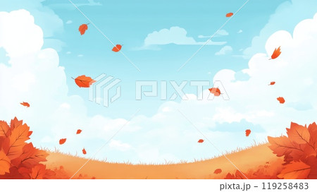 falling autumn leaves on blue sky background illustration falling autumn leaves on blue sky background illustration 119258483