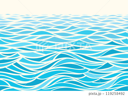Seamless beautiful waves. Vector blue marine pattern.  119258492