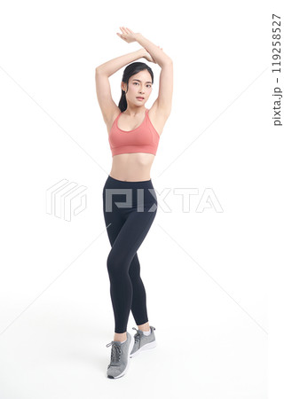 Beautiful young asian sport woman with sportswear ready for exercise on white background, Advertising sportswear and yoga wear, Healthy lifestyle, sport. 119258527