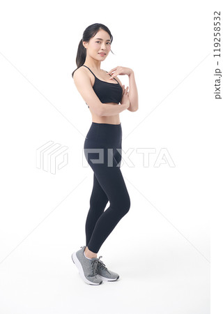 Beautiful young asian sport woman with sportswear ready for exercise on white background, Advertising sportswear and yoga wear, Healthy lifestyle, sport. 119258532