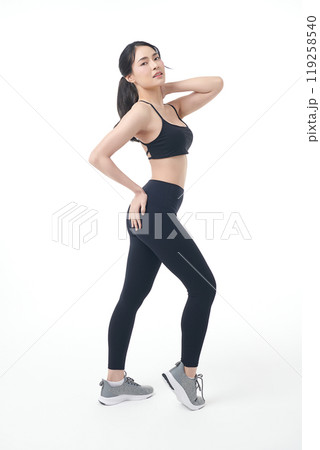 Beautiful young asian sport woman with sportswear ready for exercise on white background, Advertising sportswear and yoga wear, Healthy lifestyle, sport. Beautiful young asian sport woman with sportswear ready for exercise on white background, Advertising sportswear and yoga wear, Healthy lifestyle, sport. 119258540