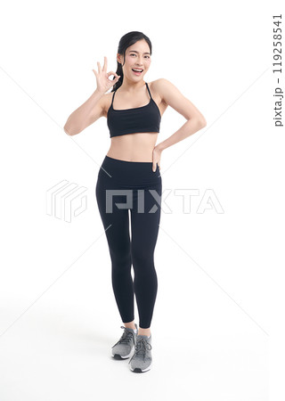 Beautiful young asian sport woman with sportswear ready for exercise on white background, Advertising sportswear and yoga wear, Healthy lifestyle, sport. 119258541