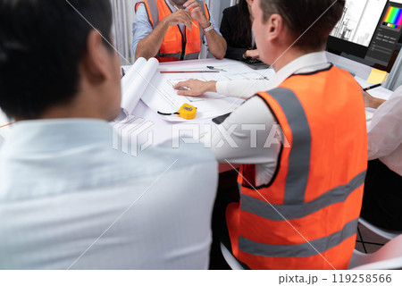 Diverse group of civil engineer and client working on architect. Prudent Diverse group of civil engineer and client working on architect. Prudent 119258566