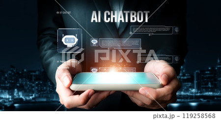 Human interact with AI artificial intelligence virtual assistant FaaS Human interact with AI artificial intelligence virtual assistant FaaS 119258568