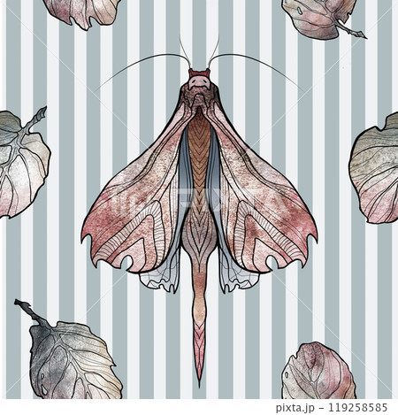 Textile pattern in the form of a butterfly and leaves. Textile pattern in the form of a butterfly and leaves. 119258585