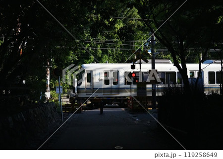 【京都嵐山】野宮神社付近の踏切を通過する普通電車 【京都嵐山】野宮神社付近の踏切を通過する普通電車 119258649