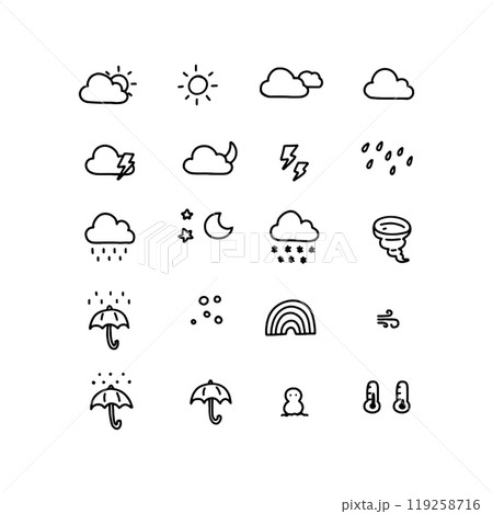 Doodle drawing, set of weather icon vector 119258716