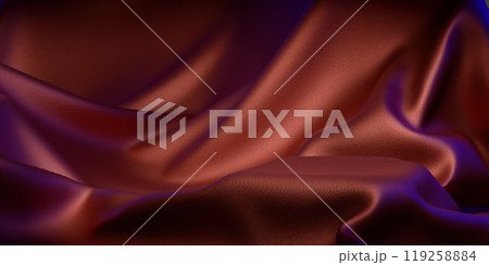 Elegant red purple fabric texture podium, luxurious satin material, wavy pattern design, dramatic lighting for fashion and interior decor 119258884