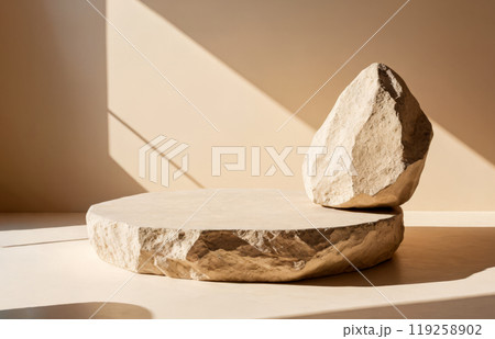 Blank product podium. Minimal scene mockup with stone, product podium with copy space, promotions, cosmetic product showcases. copy space 119258902