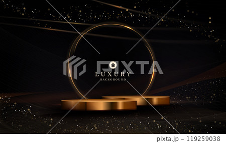 Gorgeous design with a gold podium, glittering mosaic and an abstract round frame Gorgeous design with a gold podium, glittering mosaic and an abstract round frame 119259038