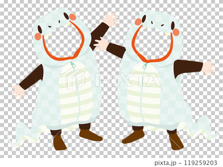 Vector illustration of a cute white snake costume that you can put your face into (for 2 people) 119259203