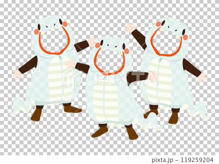 可愛的白蛇服裝的向量插圖，適合照片中的臉部（適合 3 人） 119259204