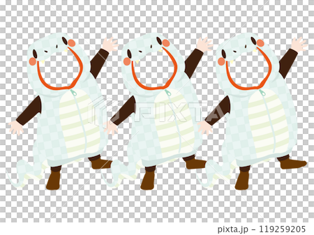 可愛的白蛇服裝的向量插圖,適合照片中的臉部(適合 3 人) 可愛的白蛇服裝的向量插圖,適合照片中的臉部(適合 3 人) 119259205