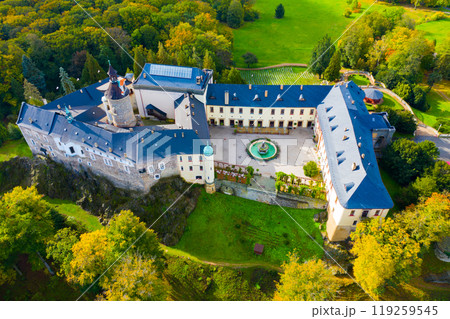 Panoramic view from drone of castle Zbiroh Panoramic view from drone of castle Zbiroh 119259545