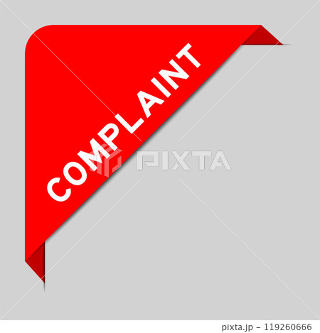 Red color of corner label banner with word complaint on gray background 119260666