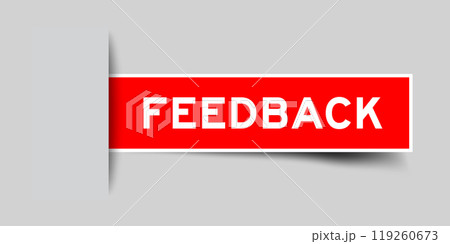 Red color square label sticker with word feedback that inserted in gray background 119260673