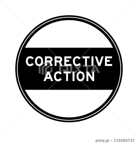 Black color round seal sticker in word corrective action on white background 119260733
