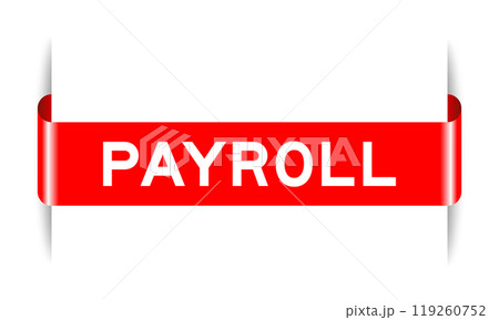 Red color inserted label banner with word payroll on white background 119260752
