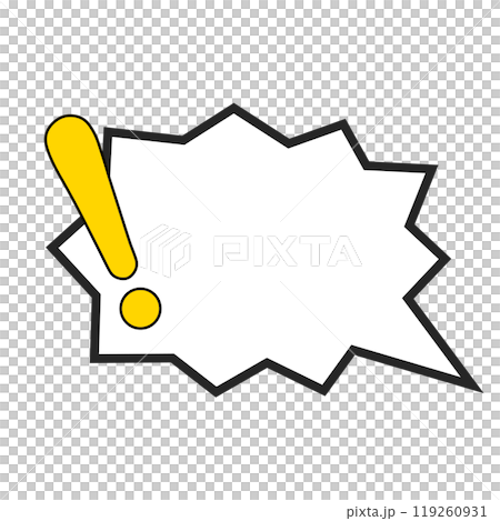右口で黄色いベタ塗りビックリマーク付きジグザグ型吹き出し 119260931