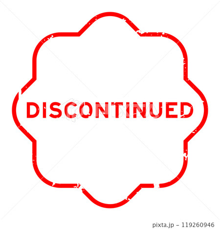 Grunge red discontinued word rubber seal stamp on white background 119260946