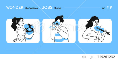 Inspiring professions for women - line design style illustration Inspiring professions for women - line design style illustration 119261232
