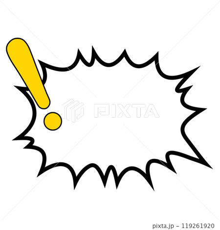 右口で黄色いベタ塗りのビックリマーク付き爆発型吹き出し 119261920