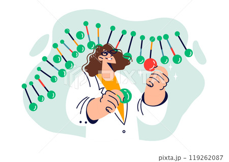 Woman geneticist modifies DNA chain and human genome to cure genetic diseases passed on from parents 119262087