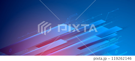 Abstract technological illustration with neon lights on a dark blue gradient background. This vector was hand drawn. Abstract technological illustration with neon lights on a dark blue gradient background. This vector was hand drawn. 119262146