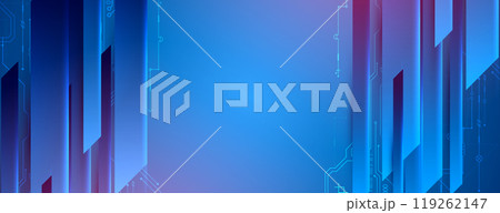 Abstract technological illustration with neon lights on a dark blue gradient background. This vector was hand drawn. Abstract technological illustration with neon lights on a dark blue gradient background. This vector was hand drawn. 119262147