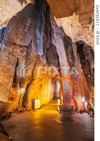 beautiful limestone cave with a Buddhist temple inside in Marble Mountains in Da Nang in Vietnam in Asia 119262645